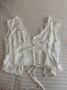 Ivory Lace-Trim Wrap Crop Top